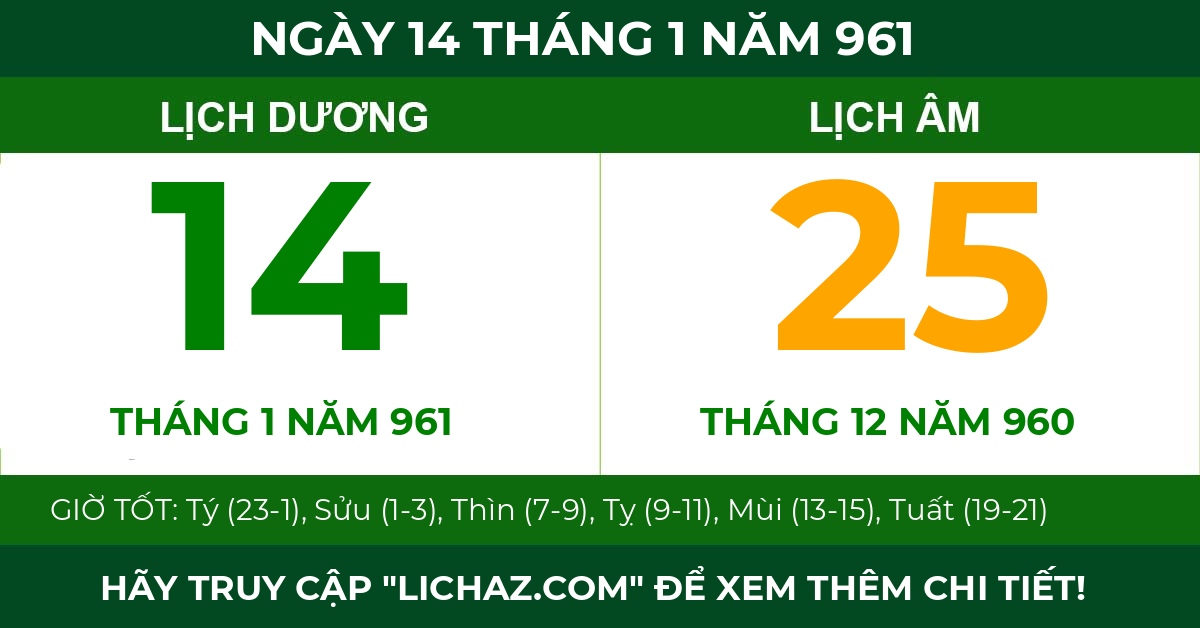 lịch âm ngày 14 tháng 1 năm 961