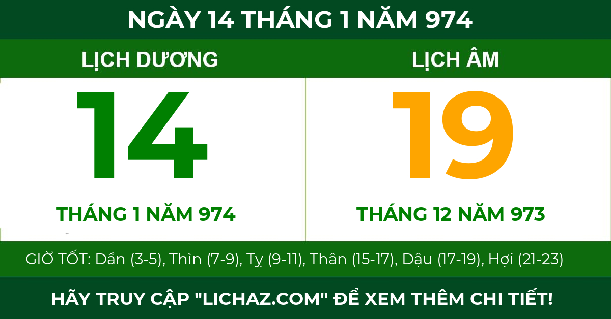 lịch âm ngày 14 tháng 1 năm 974