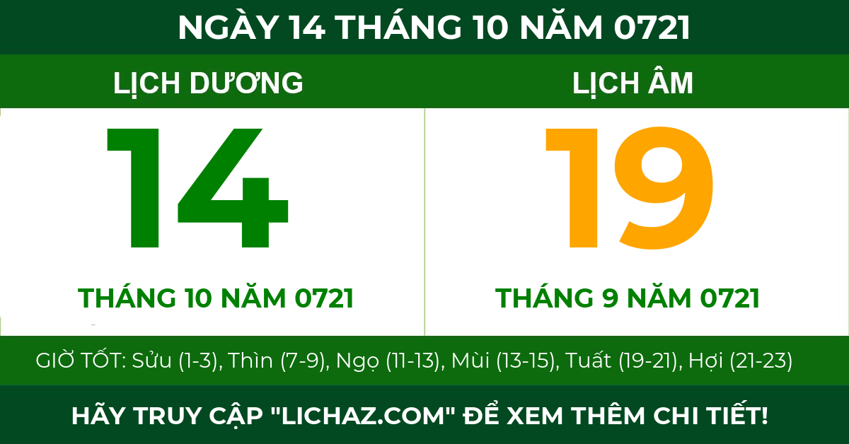 lịch âm ngày 14 tháng 10 năm 0721