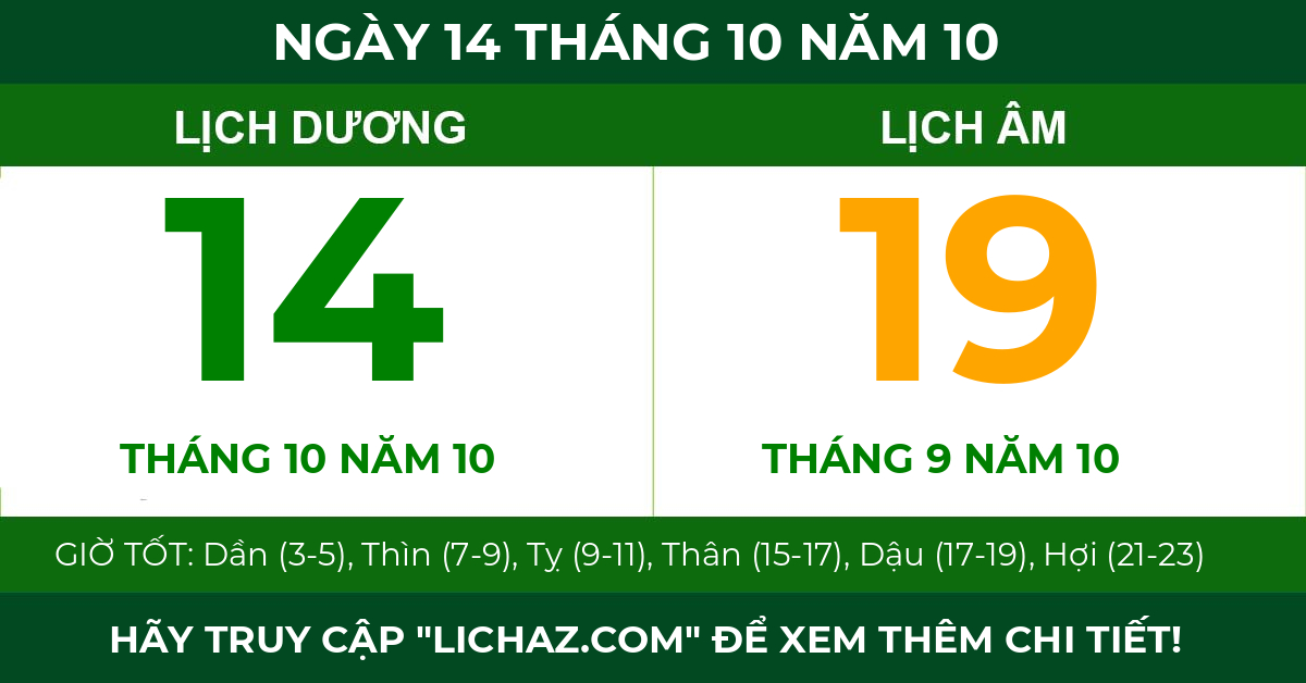 lịch âm ngày 14 tháng 10 năm 10