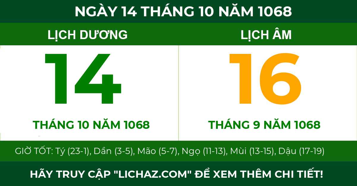 lịch âm ngày 14 tháng 10 năm 1068