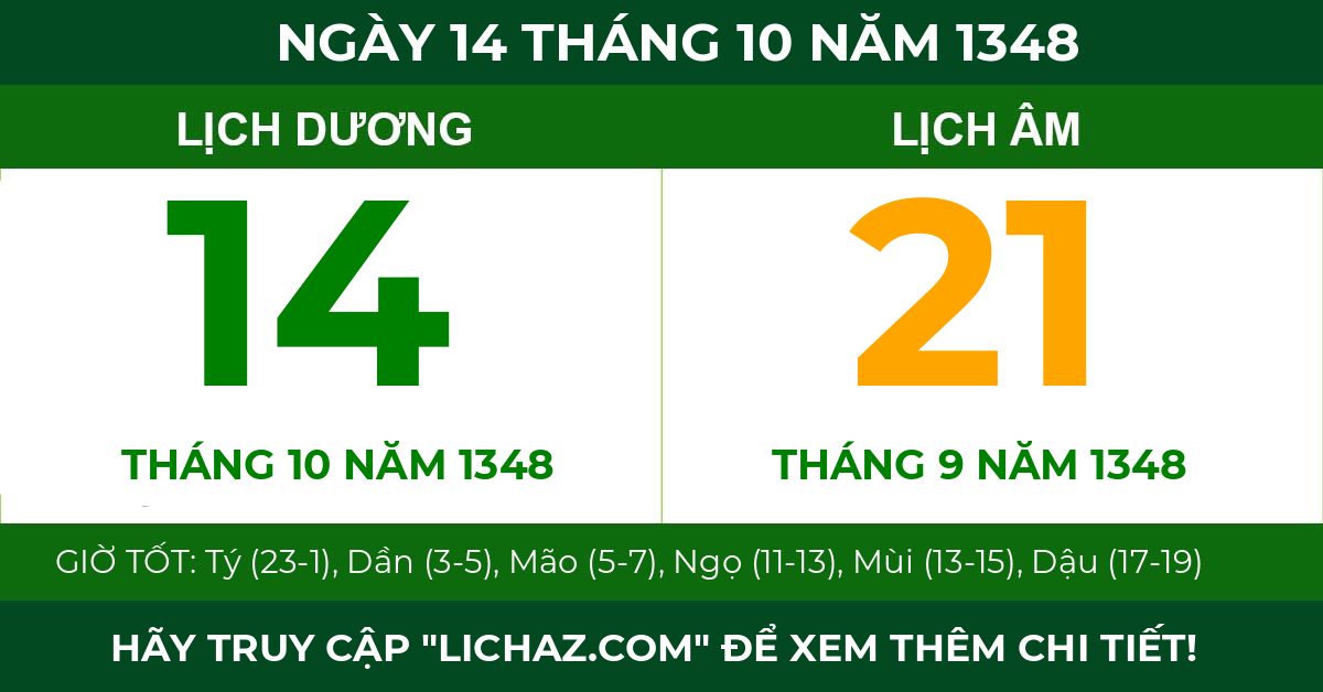lịch âm ngày 14 tháng 10 năm 1348