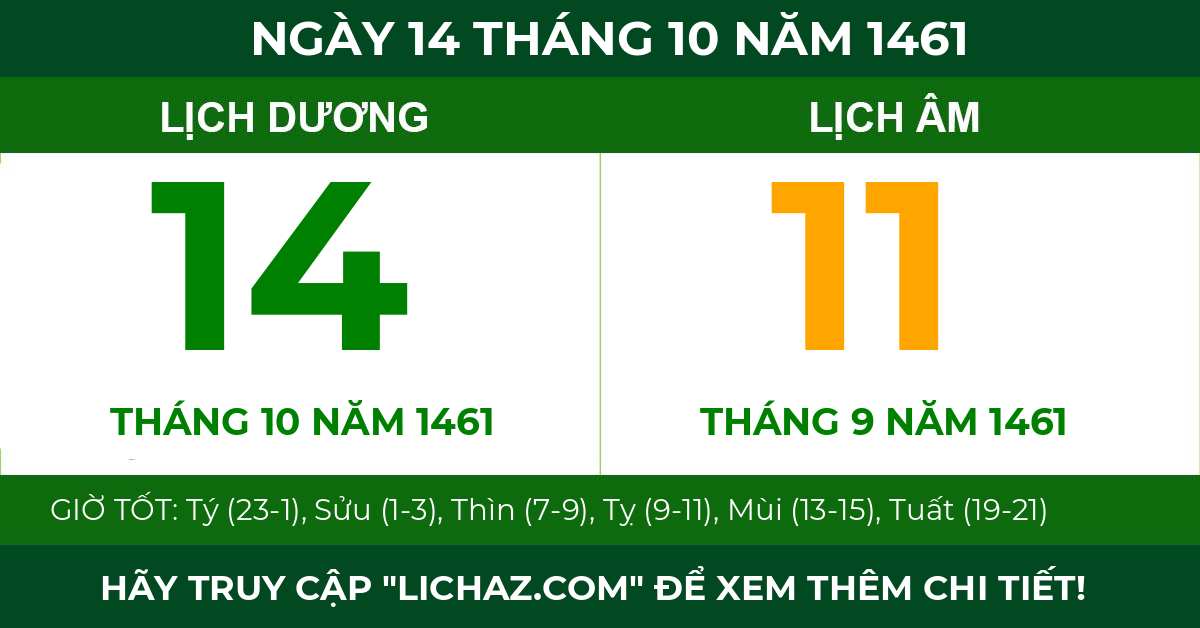 lịch âm ngày 14 tháng 10 năm 1461