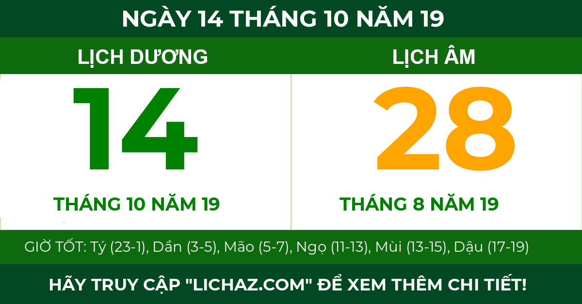 lịch âm ngày 14 tháng 10 năm 19