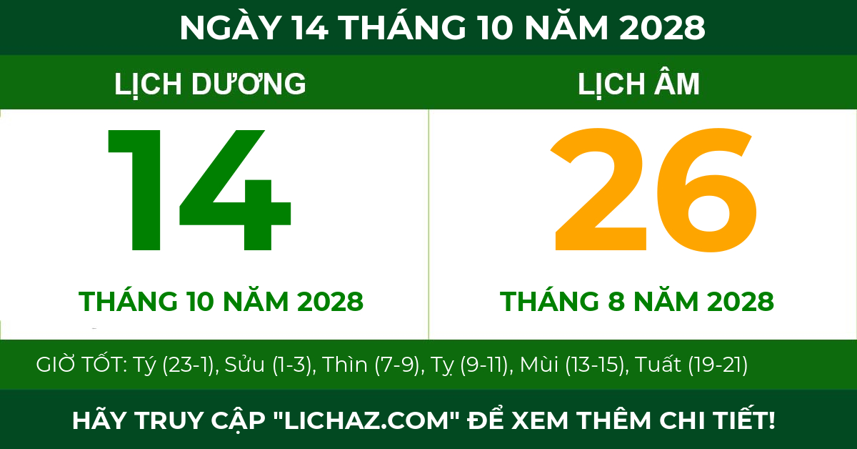 lịch âm ngày 14 tháng 10 năm 2028
