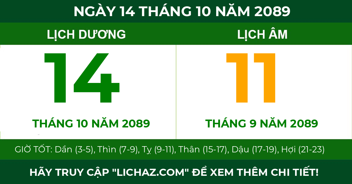lịch âm ngày 14 tháng 10 năm 2089