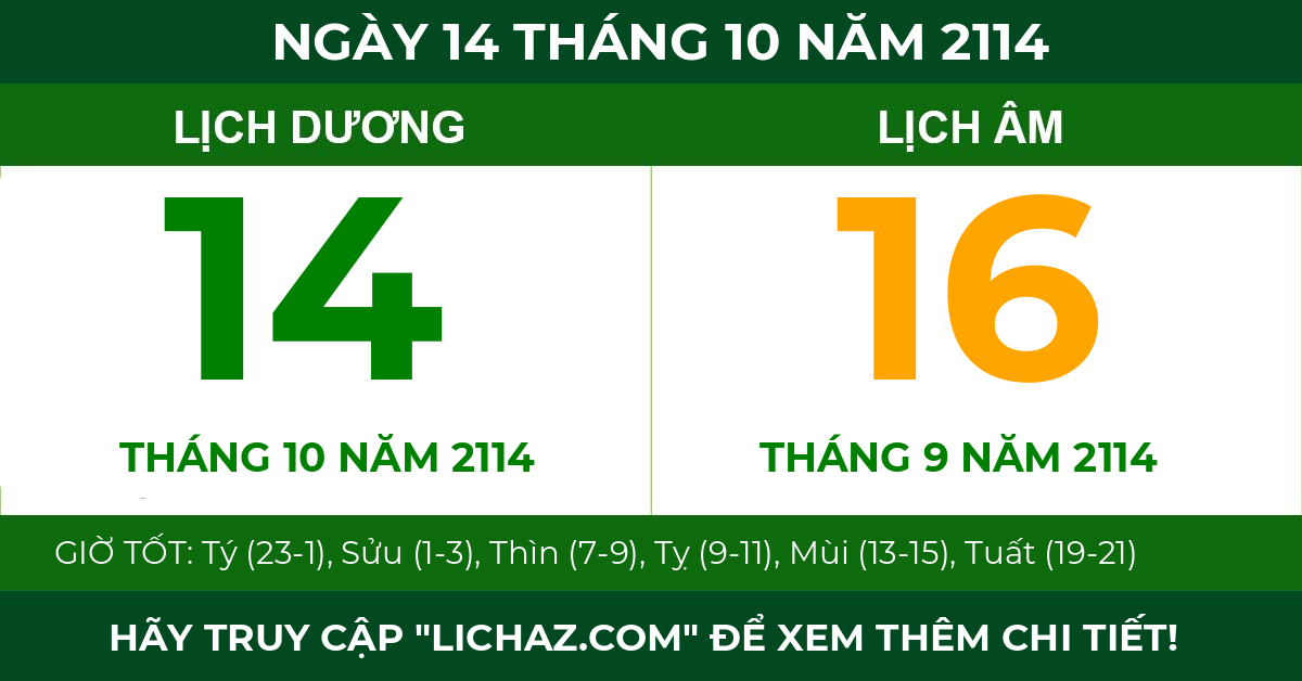 lịch âm ngày 14 tháng 10 năm 2114