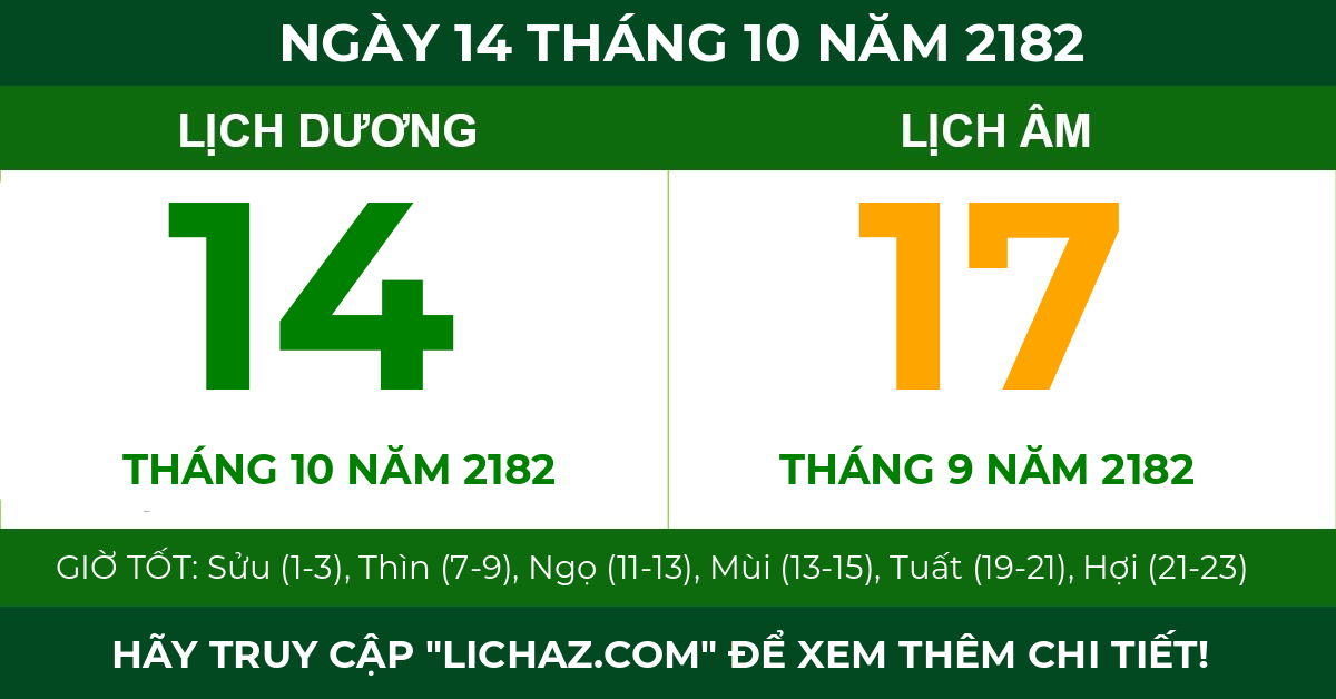 lịch âm ngày 14 tháng 10 năm 2182