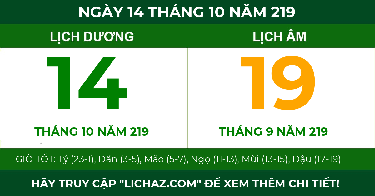 lịch âm ngày 14 tháng 10 năm 219