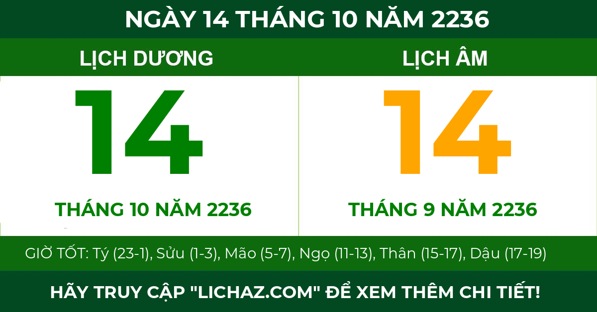 lịch âm ngày 14 tháng 10 năm 2236