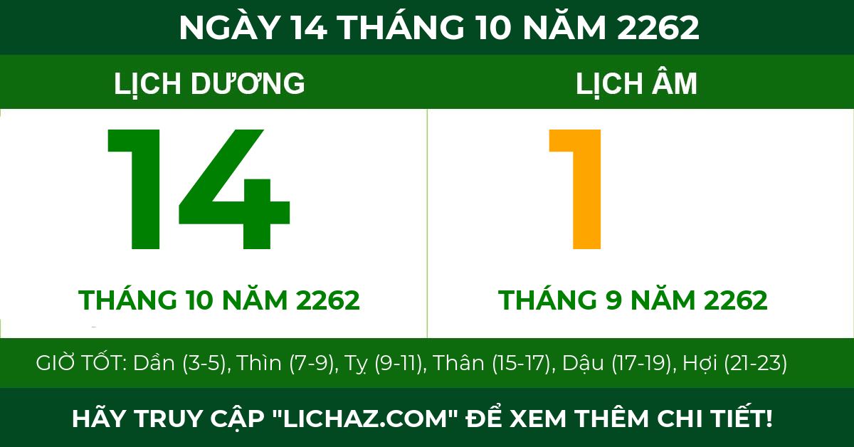 lịch âm ngày 14 tháng 10 năm 2262