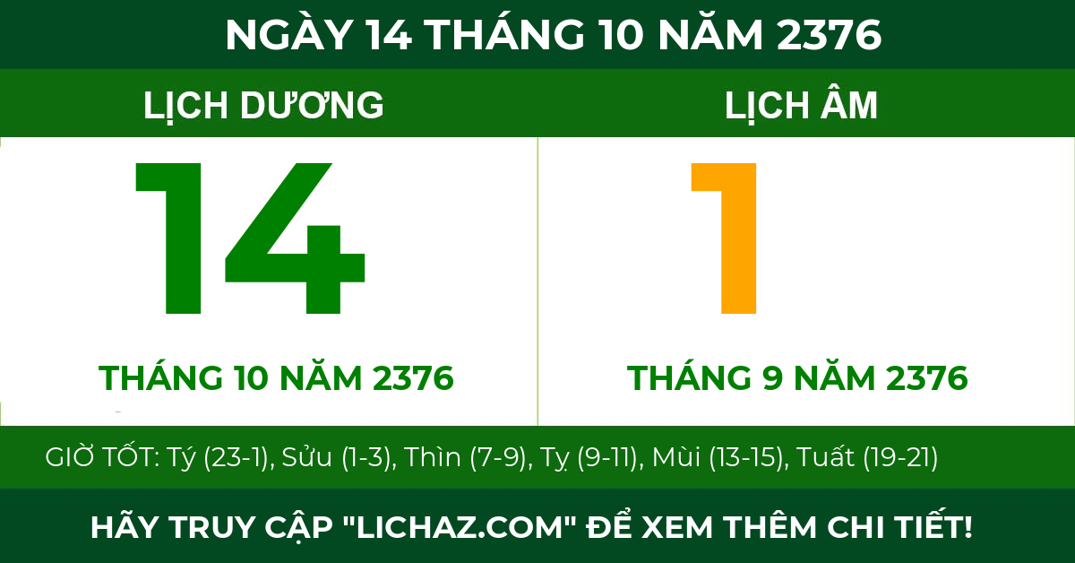 lịch âm ngày 14 tháng 10 năm 2376