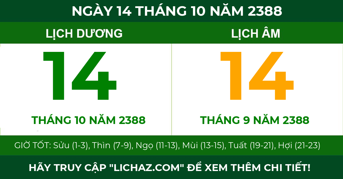 lịch âm ngày 14 tháng 10 năm 2388