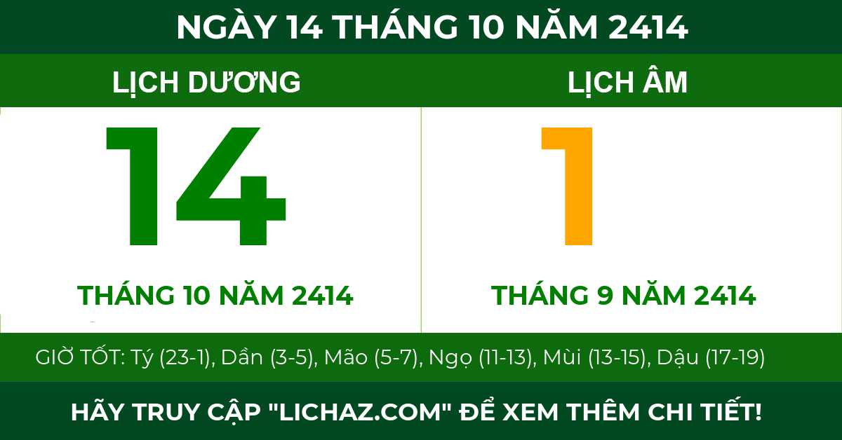 lịch âm ngày 14 tháng 10 năm 2414