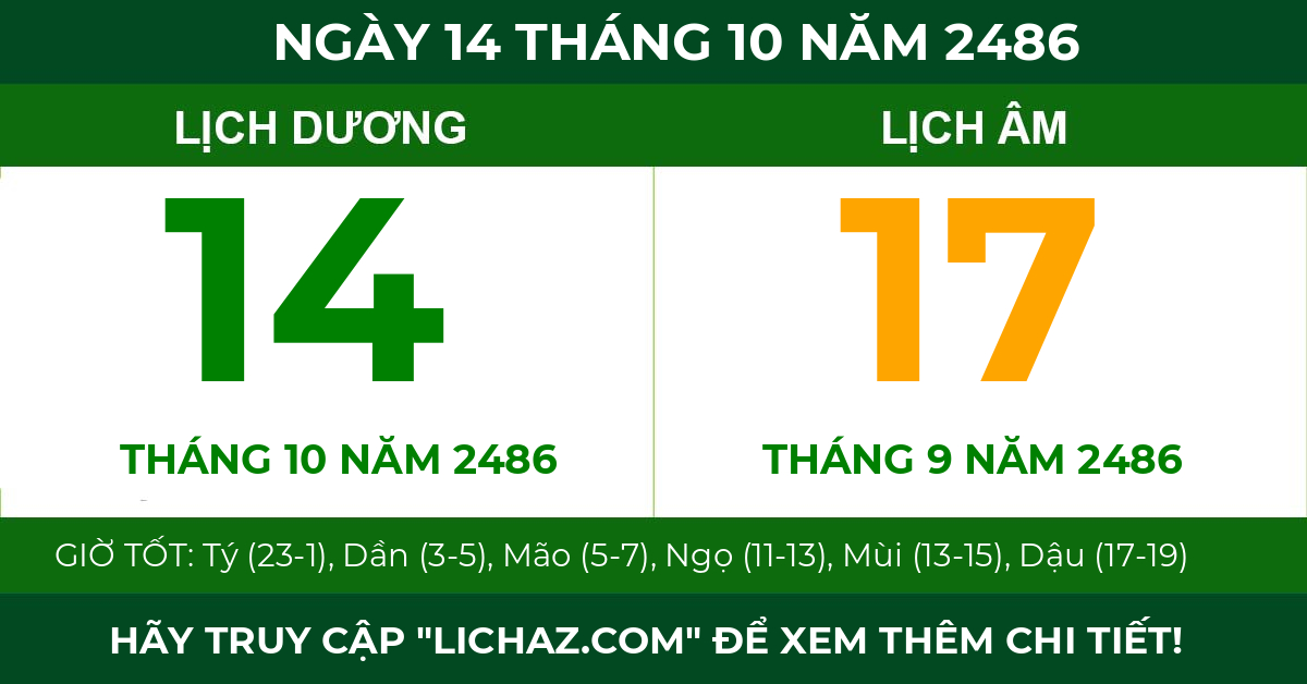 lịch âm ngày 14 tháng 10 năm 2486