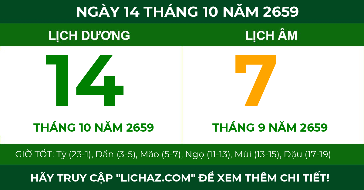 lịch âm ngày 14 tháng 10 năm 2659