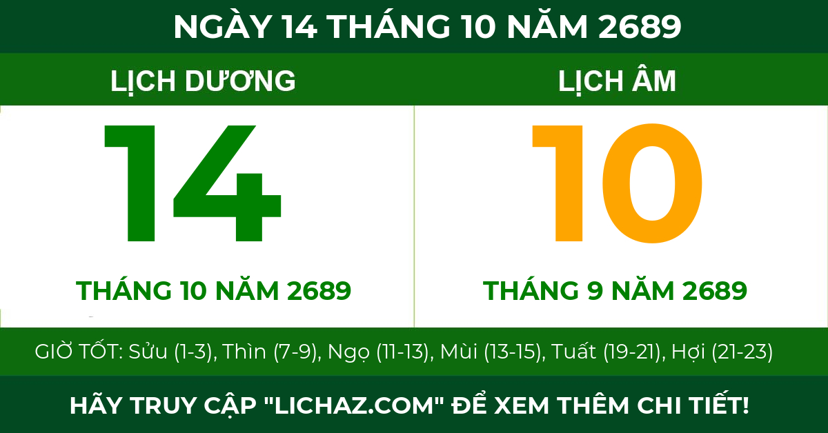 lịch âm ngày 14 tháng 10 năm 2689