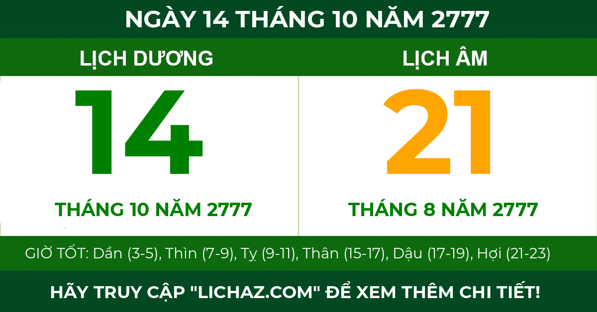 lịch âm ngày 14 tháng 10 năm 2777