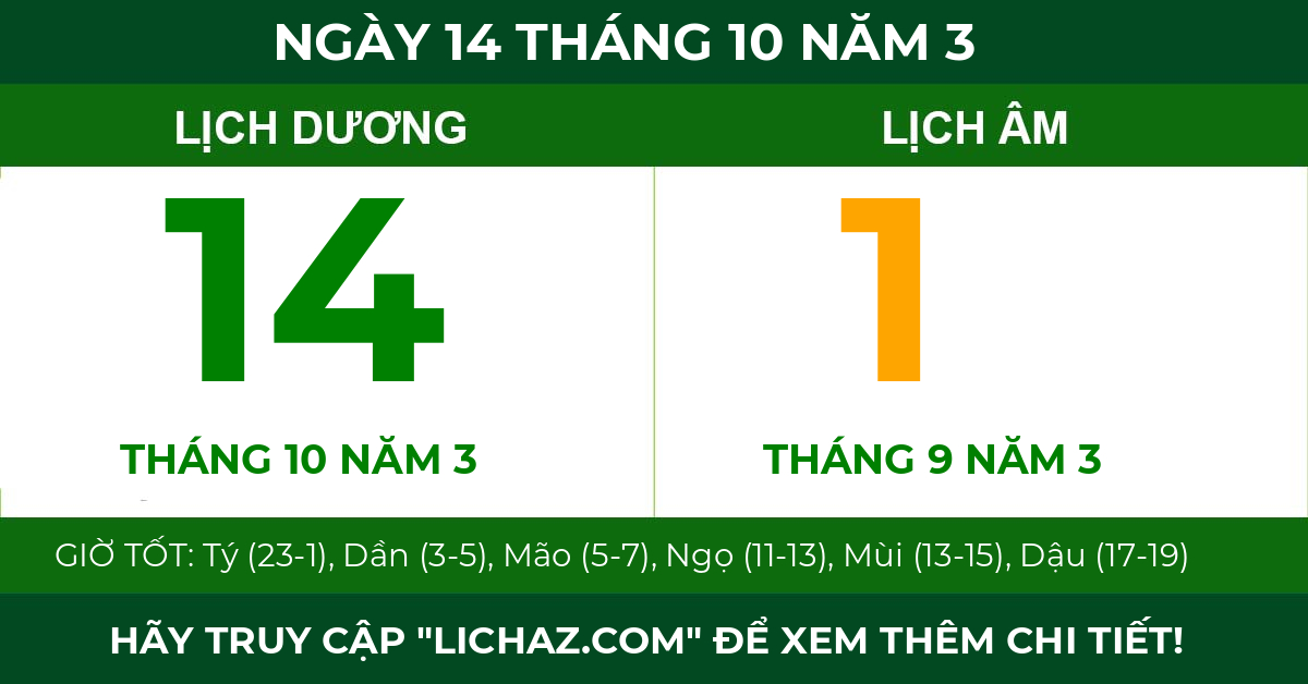 lịch âm ngày 14 tháng 10 năm 3
