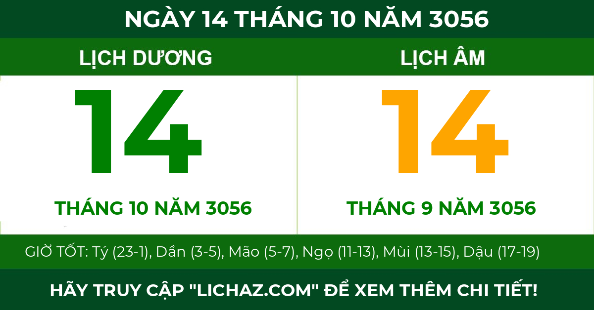 lịch âm ngày 14 tháng 10 năm 3056