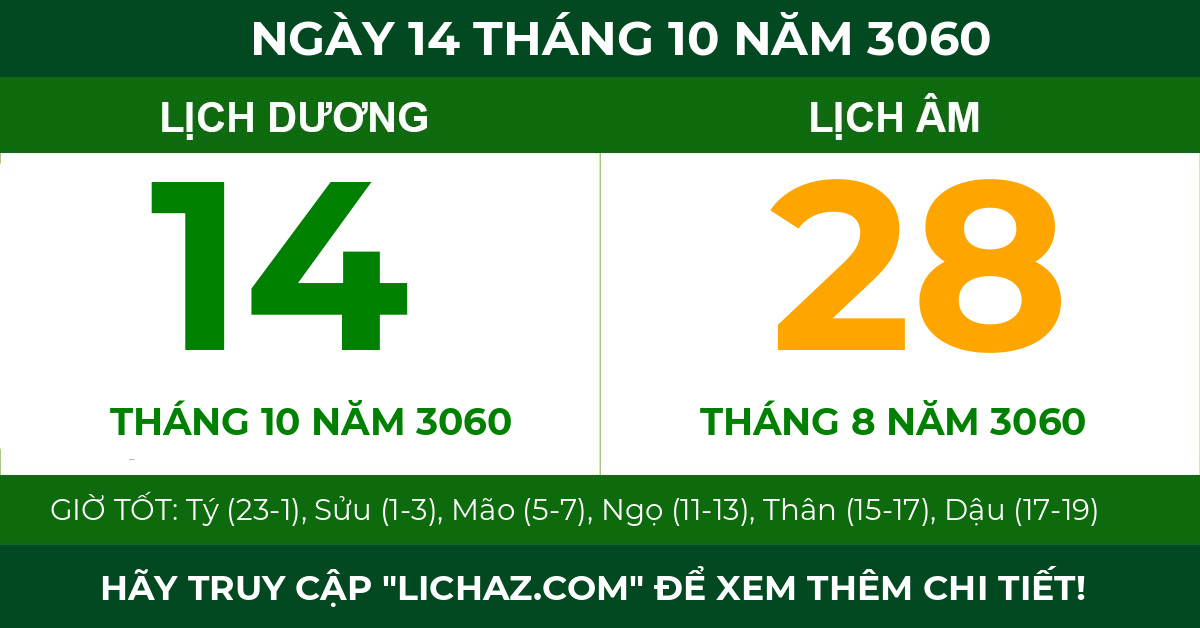 lịch âm ngày 14 tháng 10 năm 3060