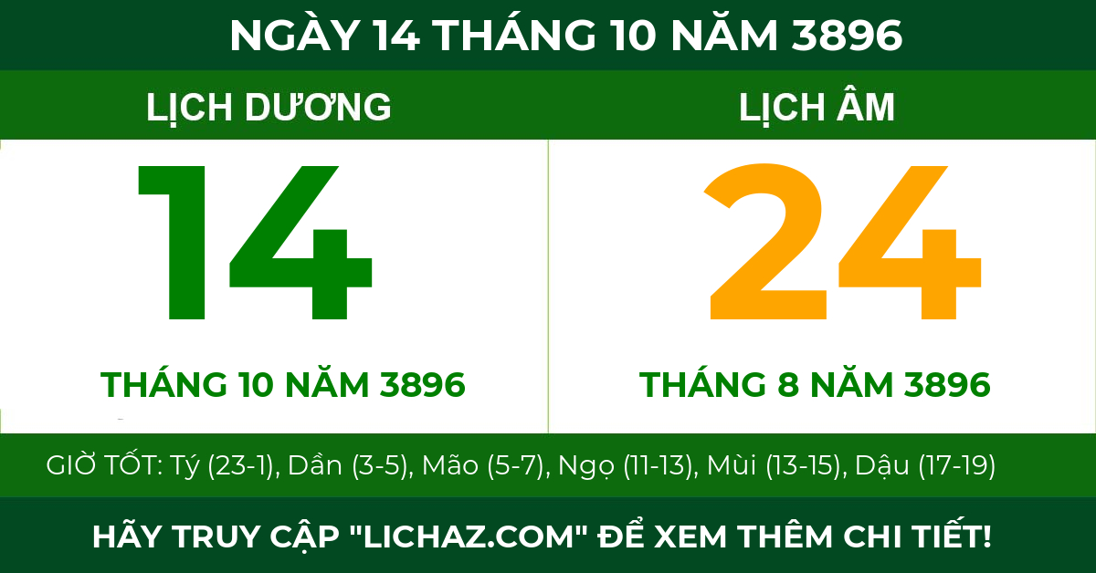 lịch âm ngày 14 tháng 10 năm 3896