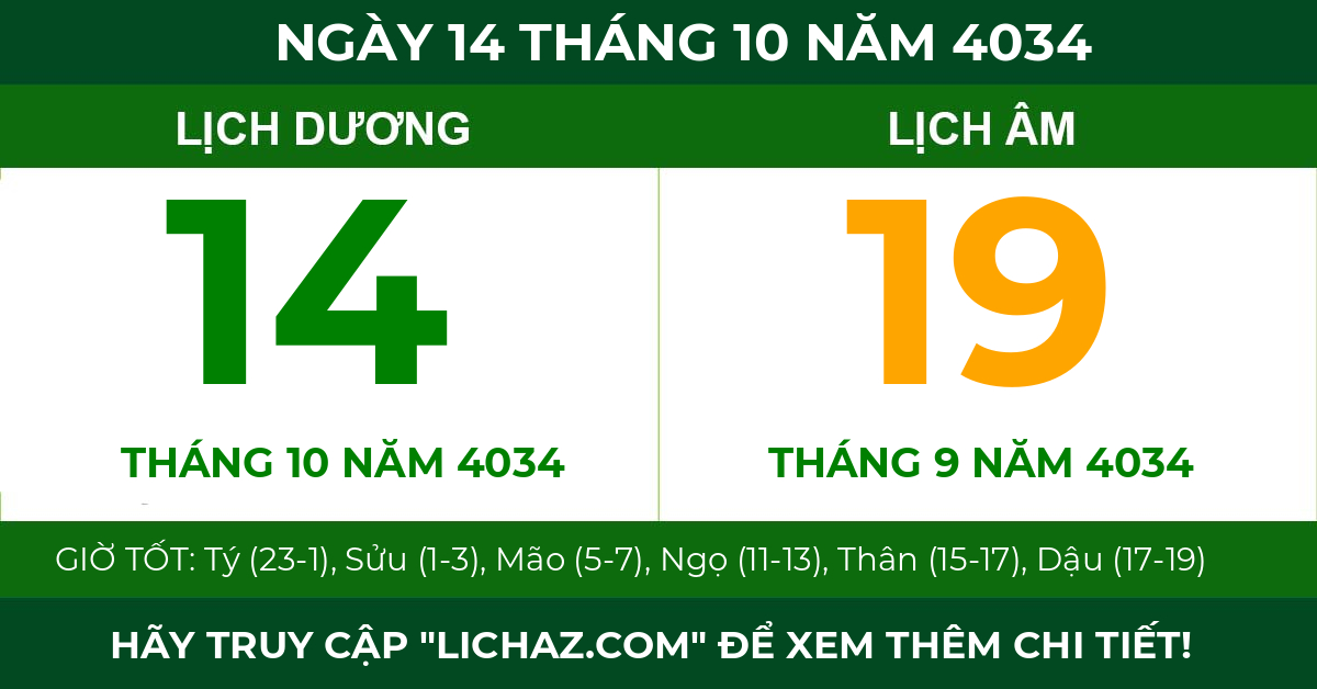 lịch âm ngày 14 tháng 10 năm 4034