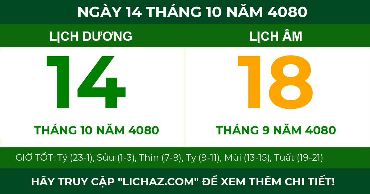 lịch âm ngày 14 tháng 10 năm 4080