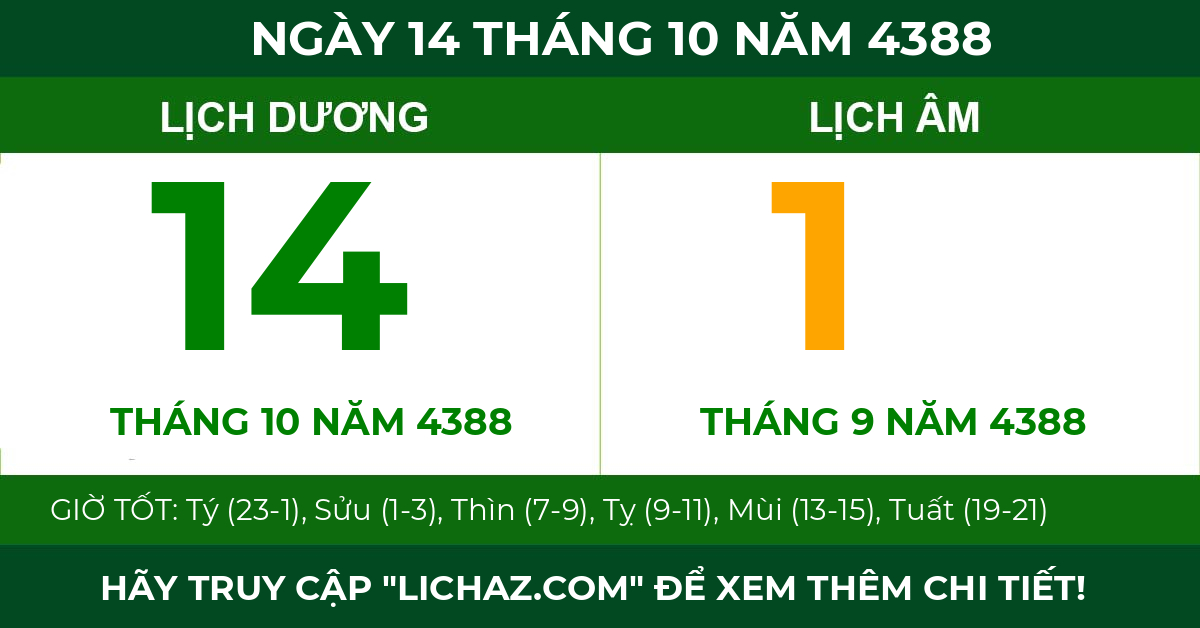 lịch âm ngày 14 tháng 10 năm 4388