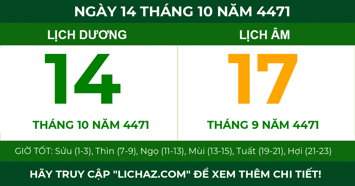 lịch âm ngày 14 tháng 10 năm 4471