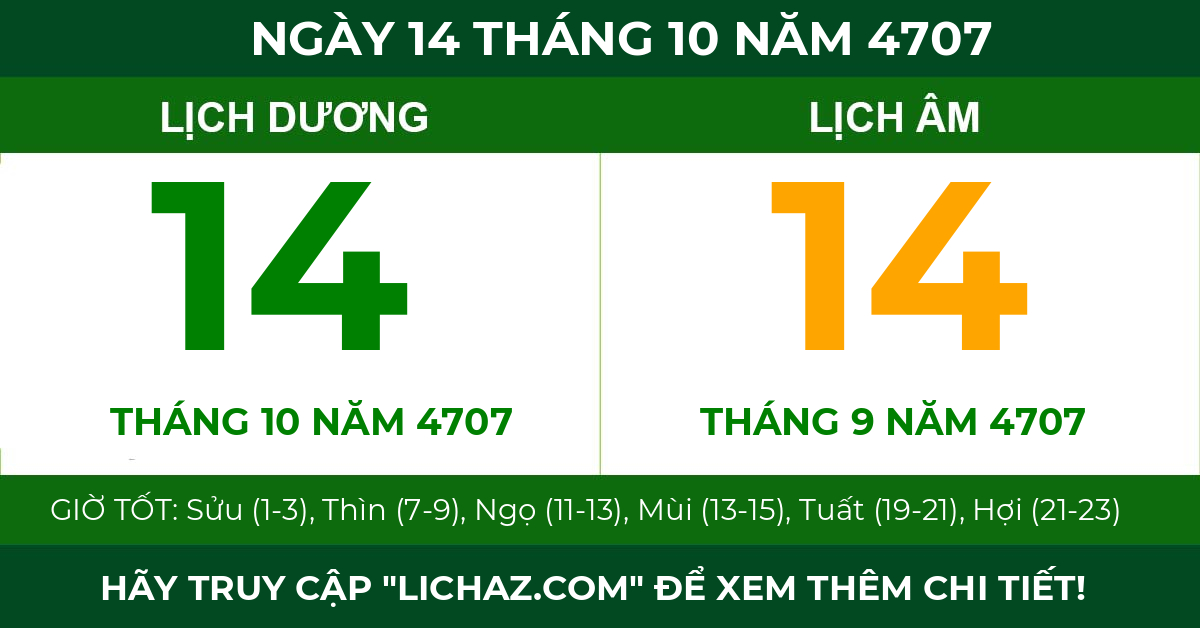 lịch âm ngày 14 tháng 10 năm 4707