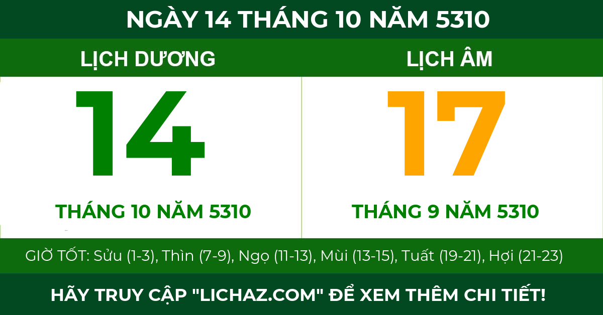 lịch âm ngày 14 tháng 10 năm 5310