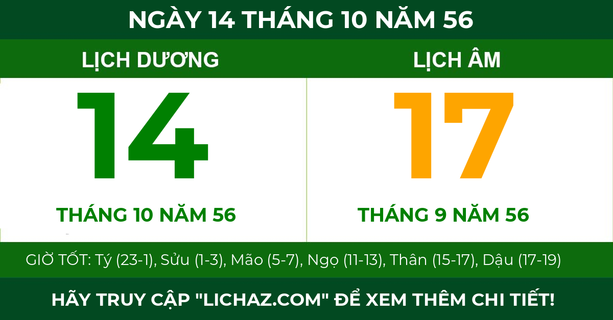 lịch âm ngày 14 tháng 10 năm 56