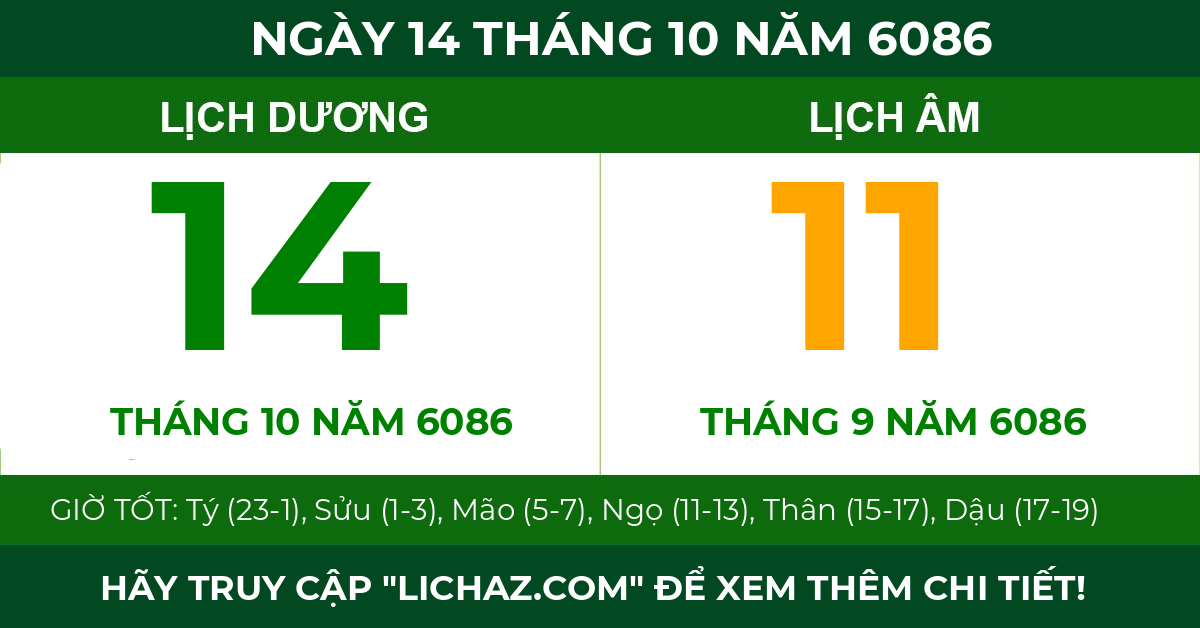 lịch âm ngày 14 tháng 10 năm 6086