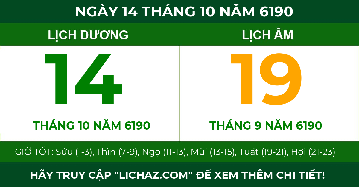 lịch âm ngày 14 tháng 10 năm 6190