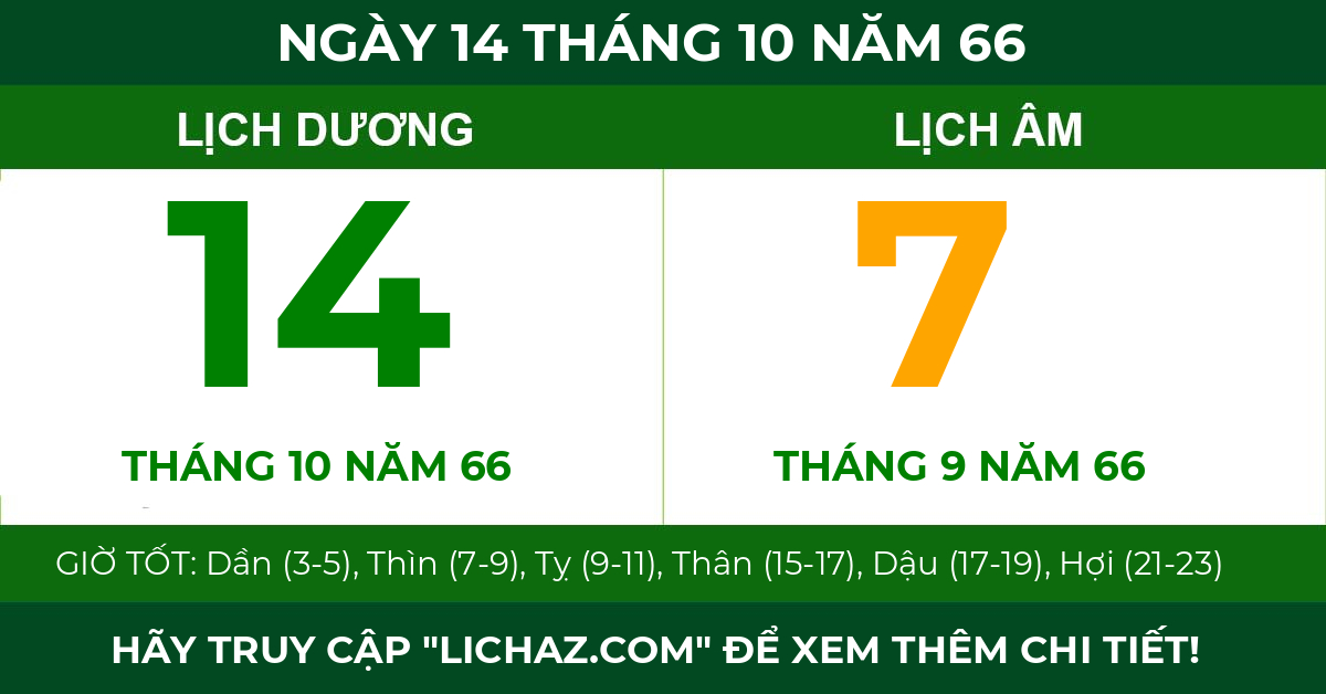 lịch âm ngày 14 tháng 10 năm 66