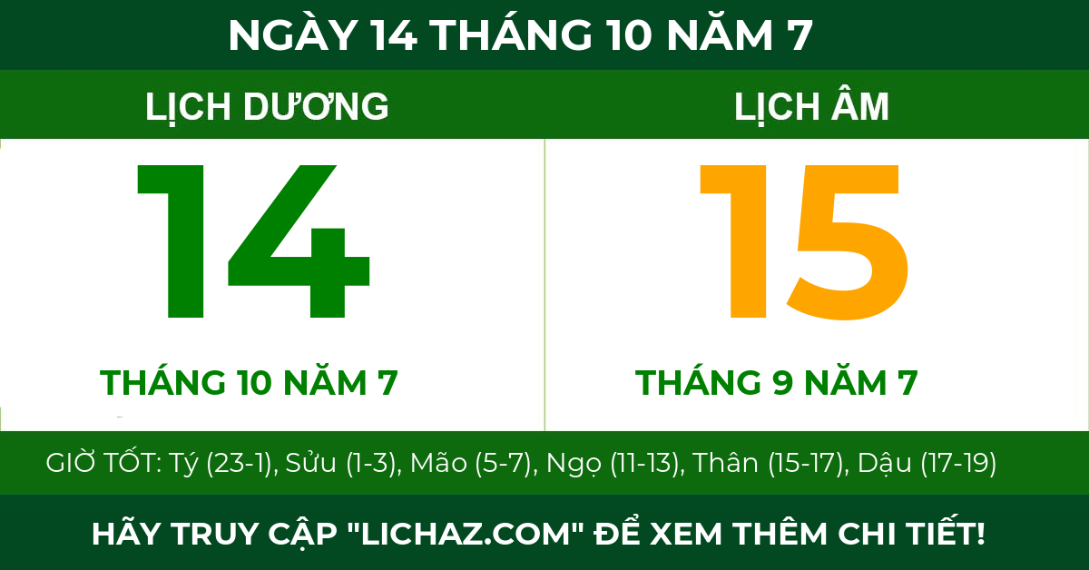 lịch âm ngày 14 tháng 10 năm 7