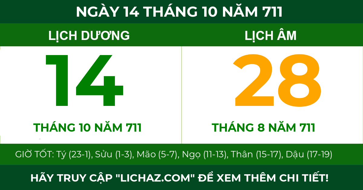 lịch âm ngày 14 tháng 10 năm 711
