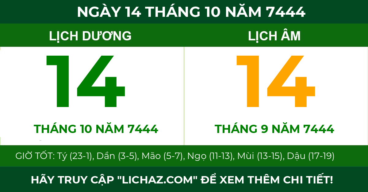 lịch âm ngày 14 tháng 10 năm 7444