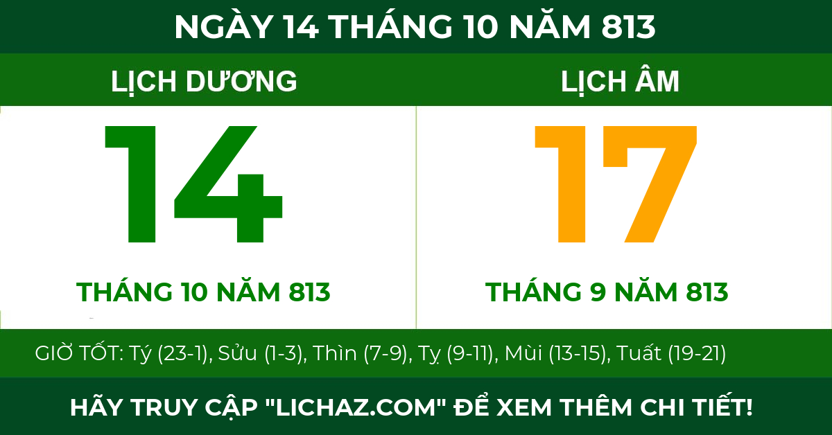 lịch âm ngày 14 tháng 10 năm 813