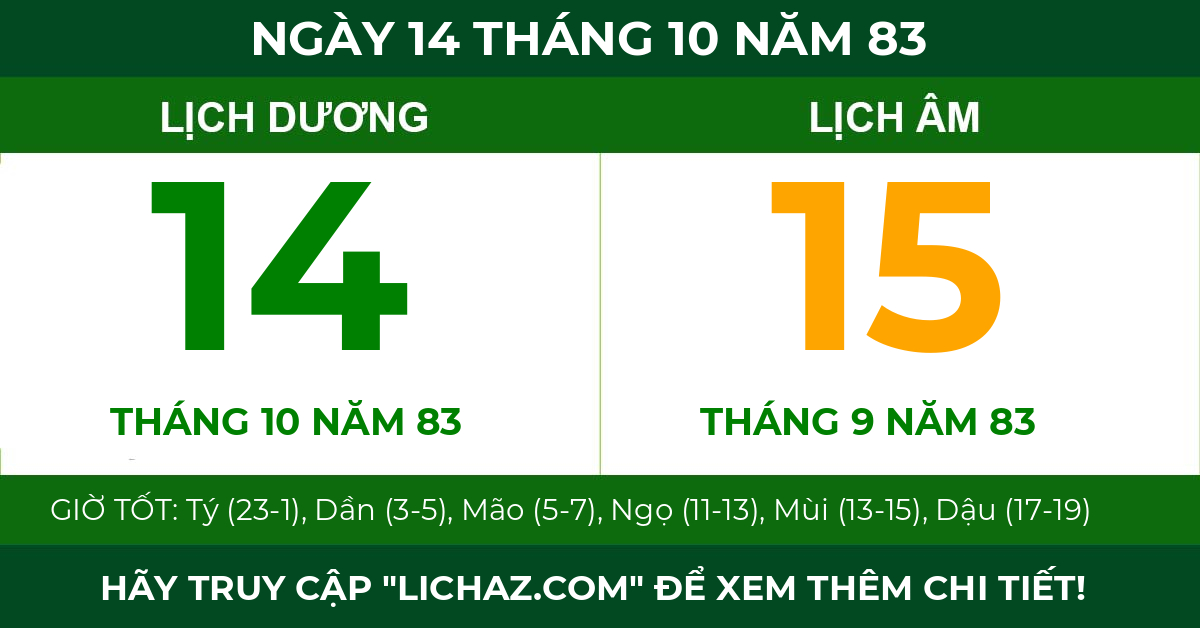lịch âm ngày 14 tháng 10 năm 83