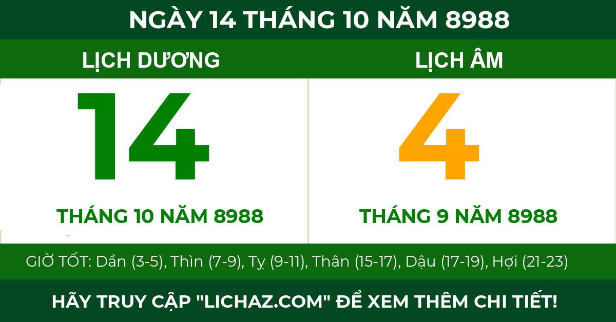 lịch âm ngày 14 tháng 10 năm 8988