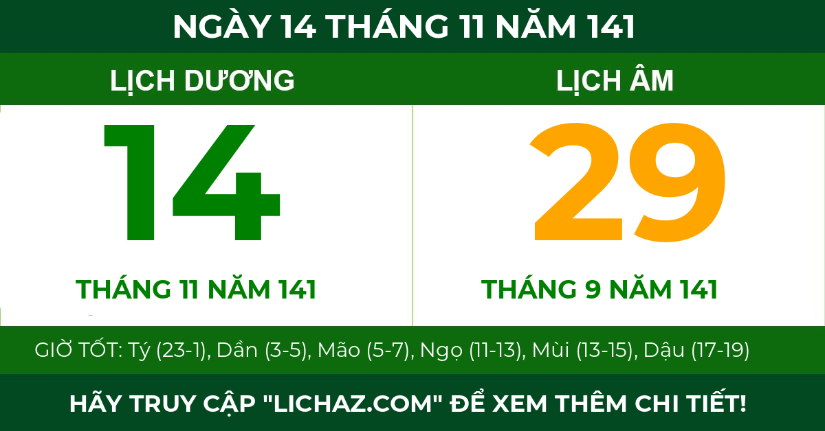 lịch âm ngày 14 tháng 11 năm 141