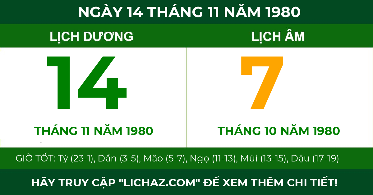 lịch âm ngày 14 tháng 11 năm 1980