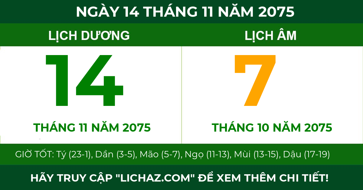 lịch âm ngày 14 tháng 11 năm 2075