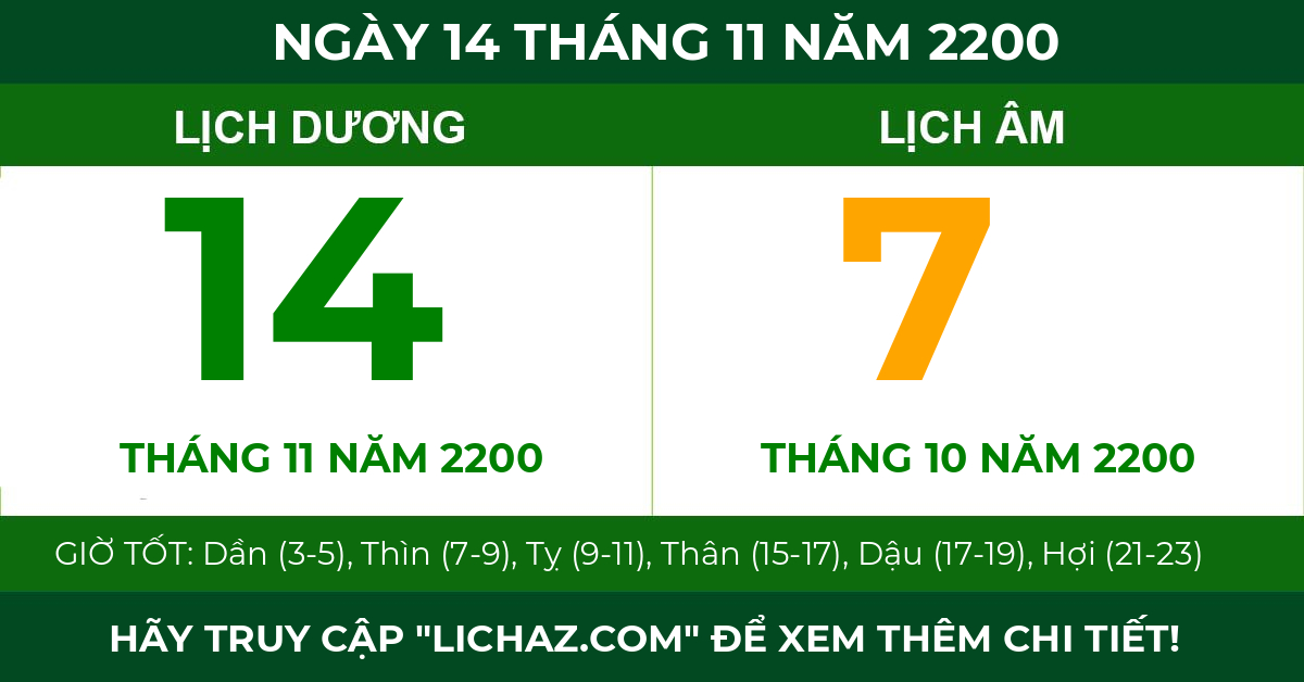 lịch âm ngày 14 tháng 11 năm 2200