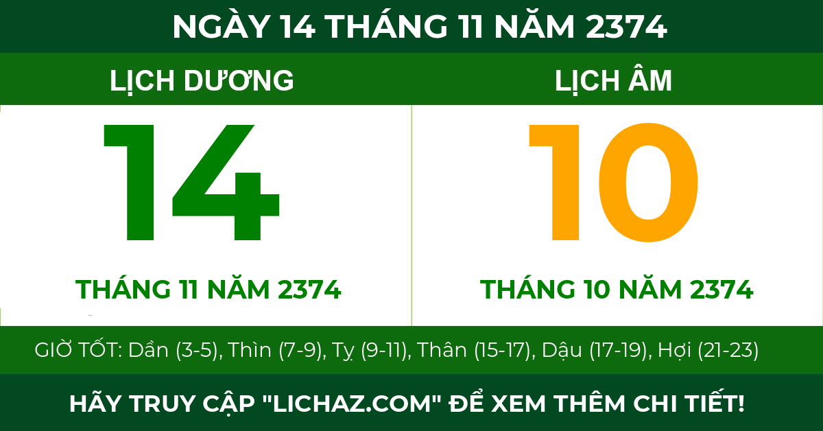 lịch âm ngày 14 tháng 11 năm 2374