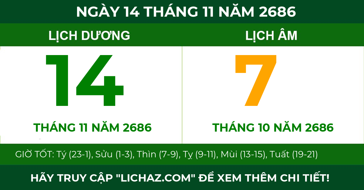 lịch âm ngày 14 tháng 11 năm 2686