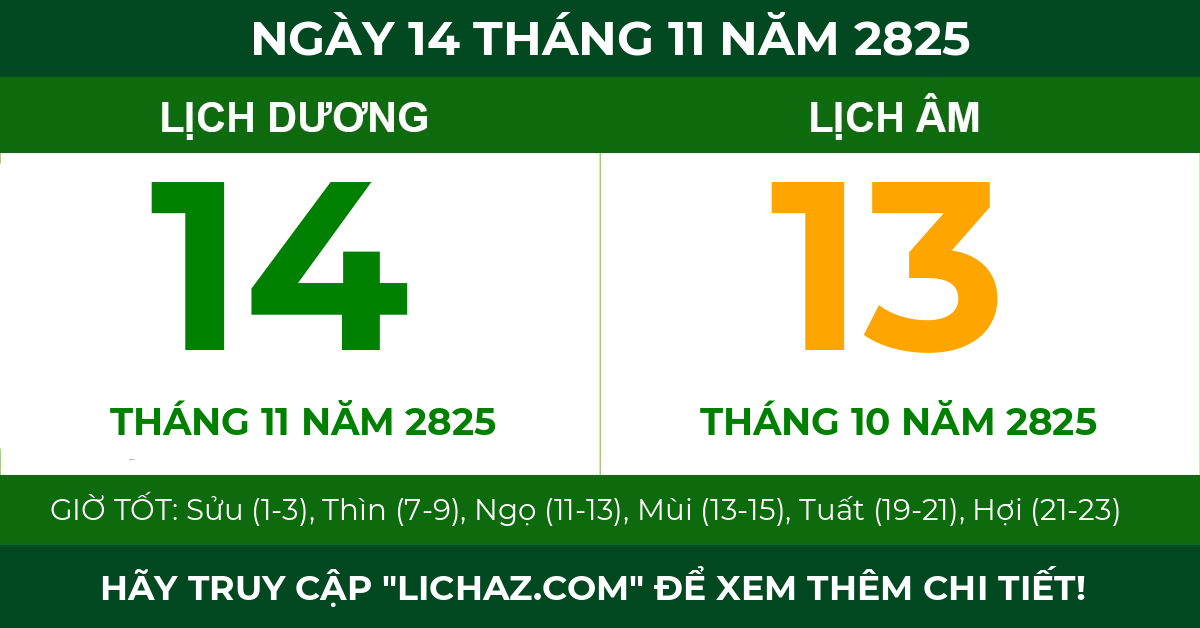 lịch âm ngày 14 tháng 11 năm 2825