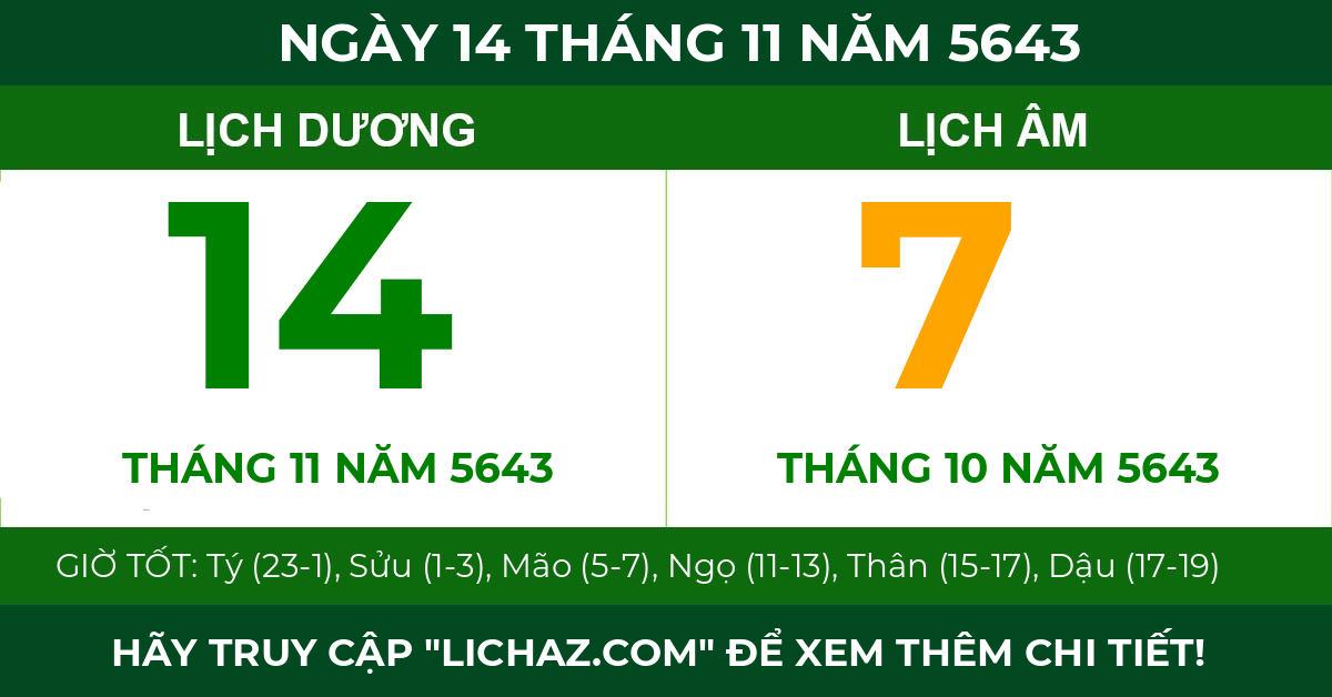 lịch âm ngày 14 tháng 11 năm 5643
